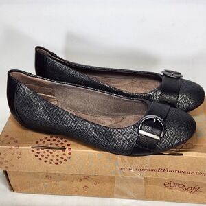 Eurosoft Siera Ballet Flats Women Size 10 Silver Black Snake Print Buckle Shoes